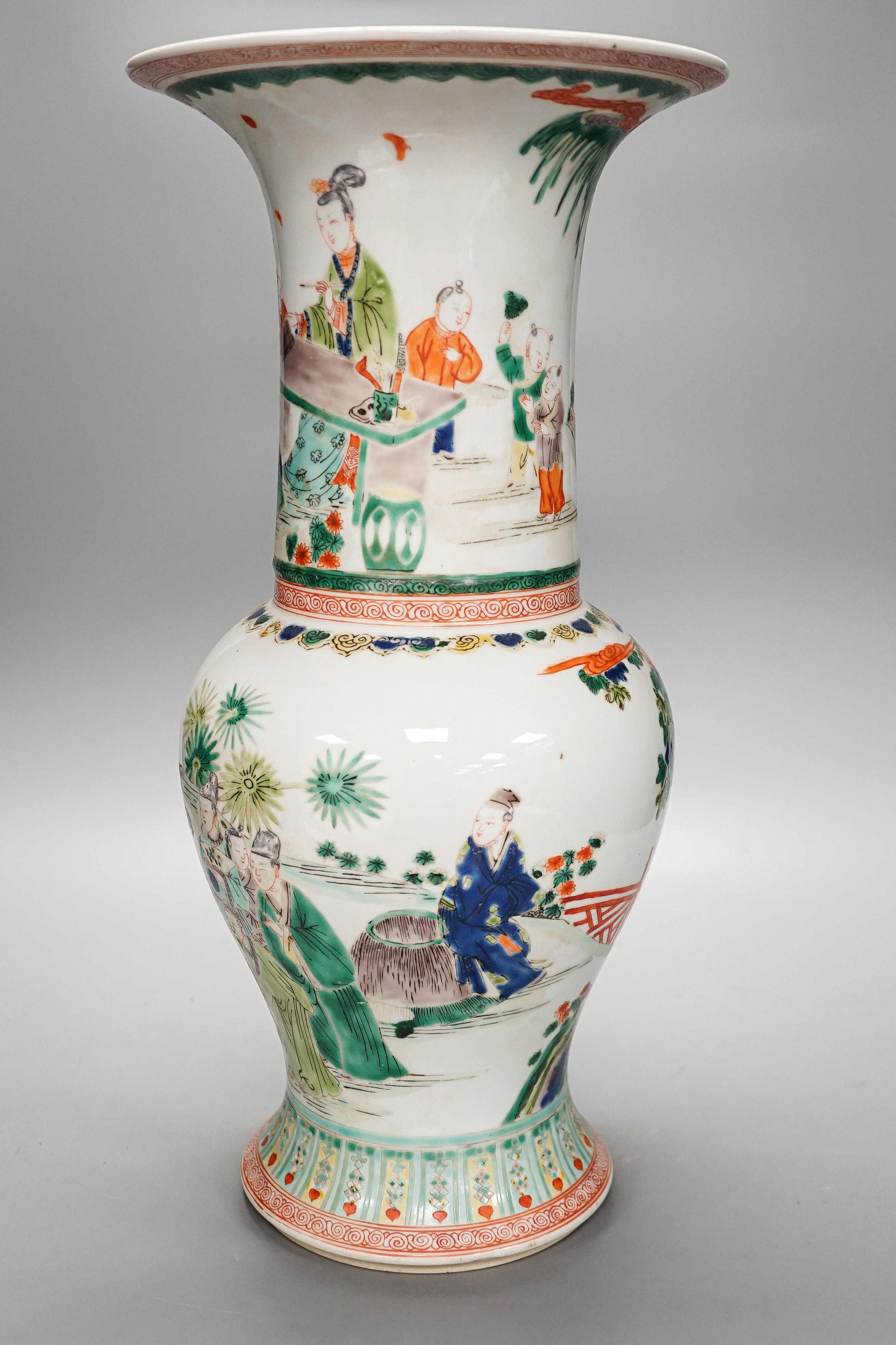 A Chinese famille verte yen-yen vase, Kangxi mark but later, 45cm
